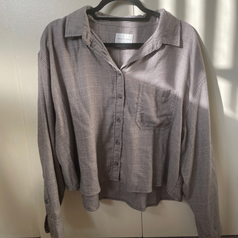 Plaid American Eagle Cropped Button-Up
